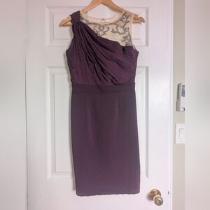 Little Mistress Plum One-Shoulder Illusion Mini Dress